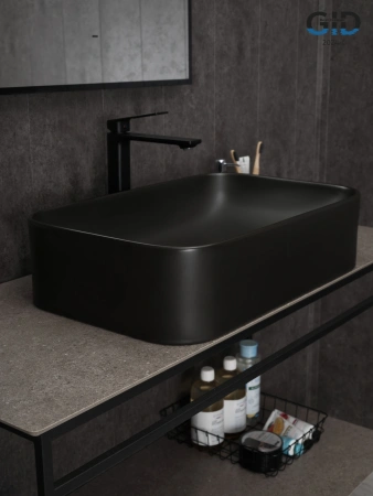 Раковина керамическая Gid Geométrico 53366 60х40 накладная цвет черный без отверстий под смеситель