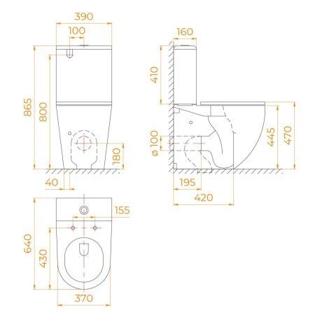 Унитаз напольный с бачком RGW 67420103-01 белый с сиденьем безободковый смыв торнадо