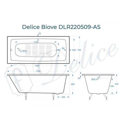 Ванна чугунная Delice Biove 170x75 пристенная прямоугольная - фото 2