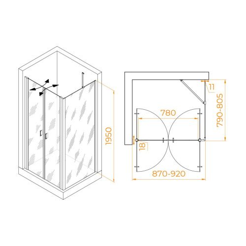 Душевой уголок RGW Passage 060814498-14 90х80 стекло прозрачное профиль черный без поддона - фото 2