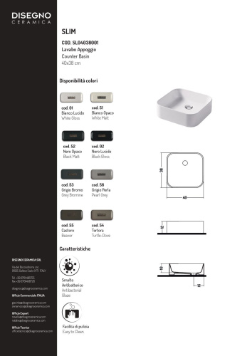 Раковина Disegno Ceramica Slim 40 см SL04038001 накладная цвет белый глянцевый - фото 2