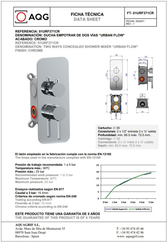 Смеситель AQG Urban Flow 01URF371CR встраиваемый хром - фото 2