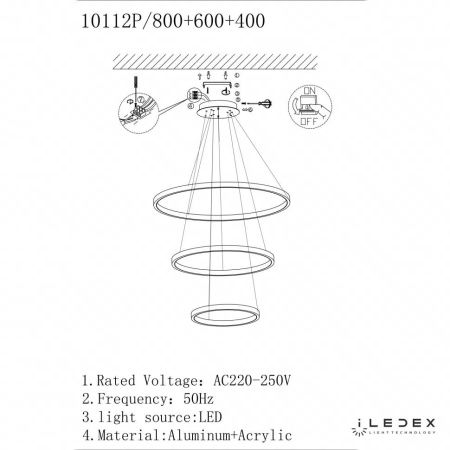 Люстра подвесная iLedex Axis (Аксис) 10112P/3-63W-3000K (8/6/4) BR