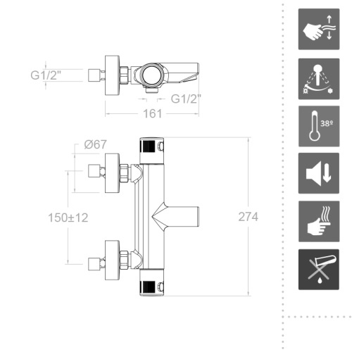 Смеситель для ванны Ramonsoler TERMOTECH 963901S настенный хром - фото 2