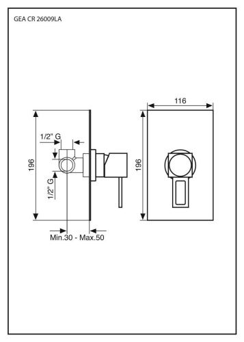 Смеситель Emmevi Gea 26009LA/CR встраиваемый в стену хром - фото 2