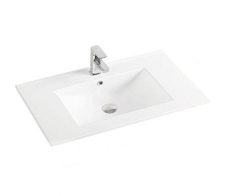 Раковина из сантехнического фаянса CeramaLux 9075E 80х50 встраиваемая цвет белый 1 отверстие под смеситель