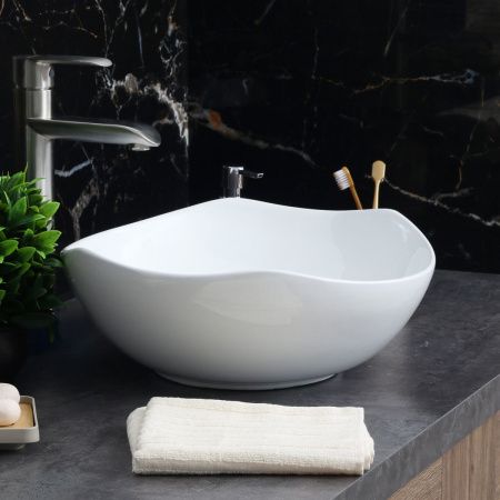 Раковина из сантехнического фарфора Melana 320329-805 40х40 накладная цвет белый без отверстий под смеситель