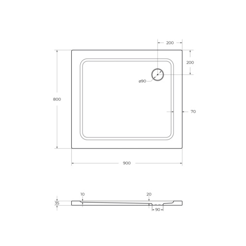 Душевой поддон Cezares TRAY-M-AH-90/80-35-W 90х80 стеклопластик белый - фото 2