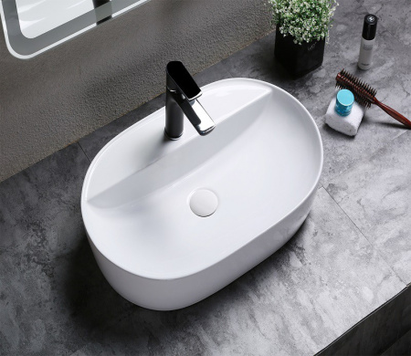 Раковина из санфаянса CeramaLux D1346 61х42 накладная цвет белый 1 отверстие под смеситель