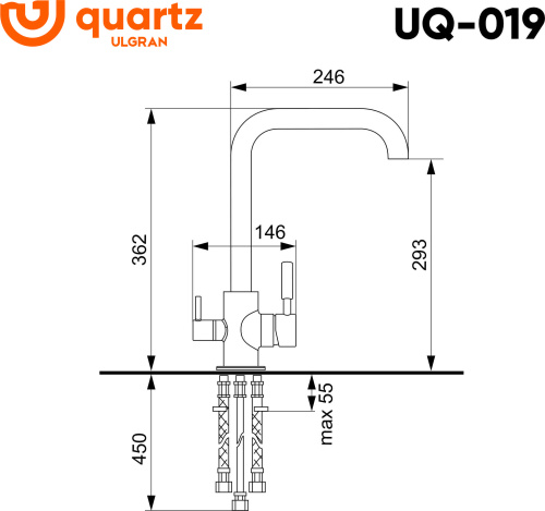 Смеситель для кухни Ulgran Quartz UQ-026-10 на раковину асфальт - фото 2