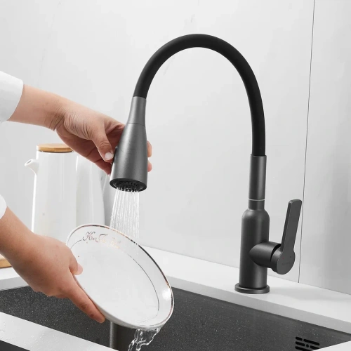 Смеситель для кухни Shevanik S843T-3 на мойку оружейная сталь/черный - фото 4