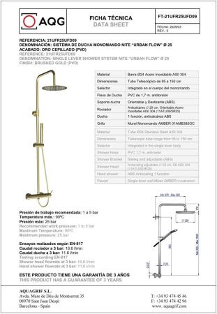 Душевая стойка AQG Urban Flow 21UFR25UFD09 настенная цвет золото