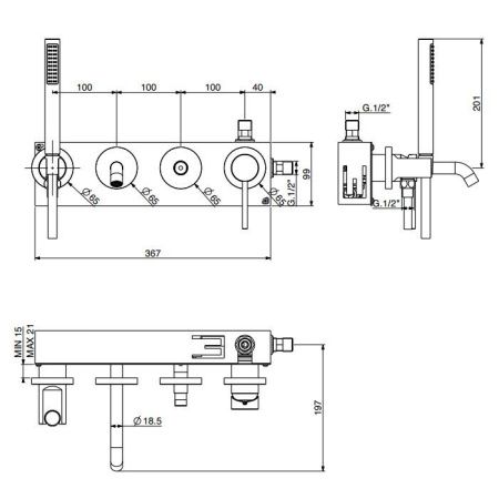 Смеситель для ванны Gattoni CIRCLE TWO 9105/91NS встраиваемый в стену никель