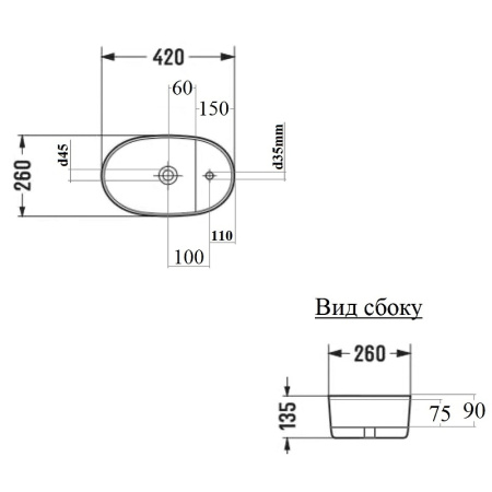 Раковина из сантехнического фарфора Bond Oval S09-420 42х26 накладная цвет белый глянцевый 1 отверстие под смеситель