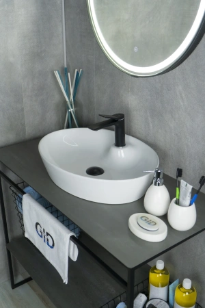 Раковина керамическая Gid Lago 51150 55х40 накладная цвет белый 1 отверстие под смеситель