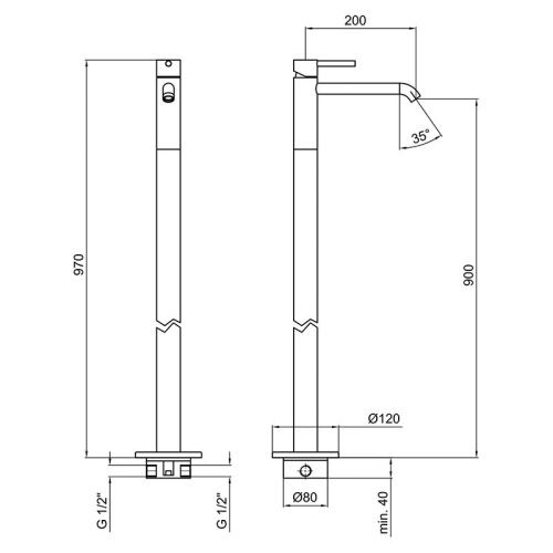 Смеситель Webert Elio EL832101560 напольный черный - фото 3