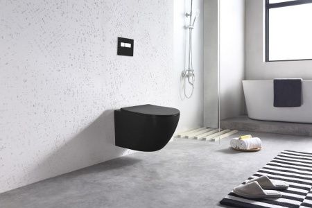 Унитаз подвесной Art&Max Ovale AM011CHR-MB/SC черный с сиденьем микролифт каскадный смыв