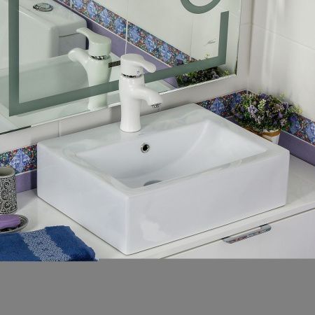 Раковина из сантехнического фарфора Melana 7033-805 50х40 накладная цвет белый 1 отверстие под смеситель
