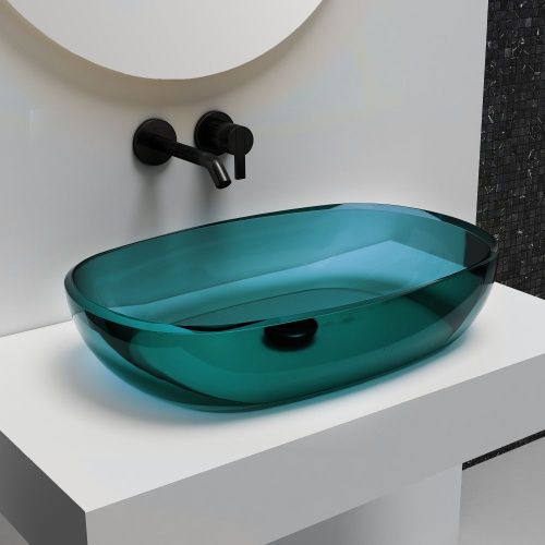 Раковина из полиэфирной смолы Abber KRISTALL AT2805Aquamarin 60х40 накладная цвет зеленый без отверстий под смеситель