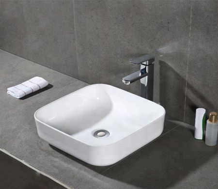 Раковина из сантехнического фаянса CeramaLux D1303 40х40 накладная цвет белый без отверстий под смеситель