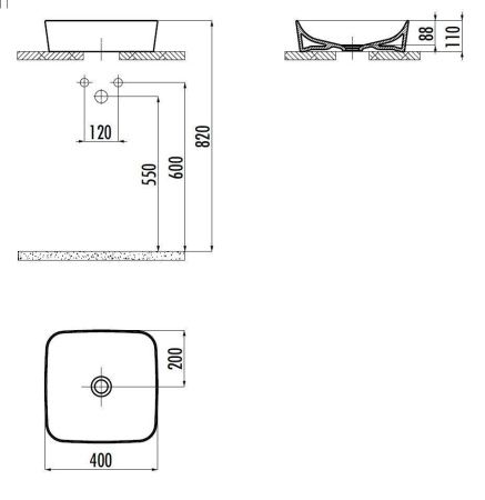 Раковина из сантехнического фарфора Creavit Ultra UL040-00SM00E-0000 40х40 накладная цвет черный