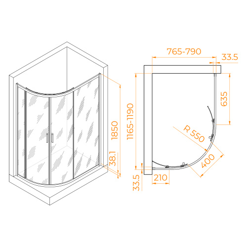 Душевой уголок RGW Passage 41086182-11 80х120 стекло прозрачное профиль хром глянцевый без поддона - фото 2