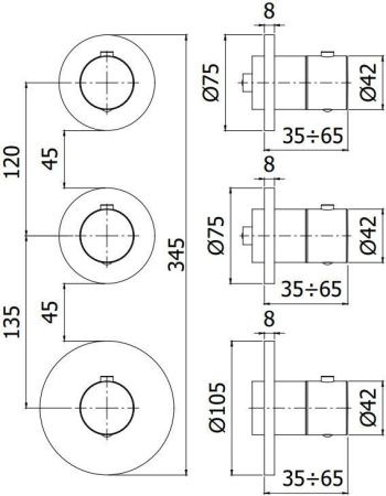 Смеситель для ванны с душем Paffoni Modular Box MDE018HG настенный золото с термостатом