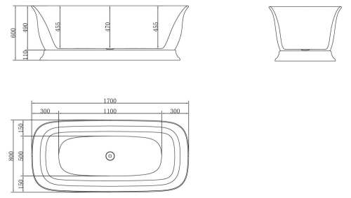 Ванна акриловая BelBagno BB400-1700-800 170х80 отдельностоящая овальная - фото 3