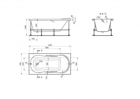 Ванна акриловая Santek Каледония 1WH302383 150х75 пристенная прямоугольная без каркаса