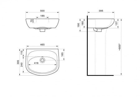 Раковина из сантехнического фарфора Santek Анимо 1WH110493 50х40 подвесная цвет белый