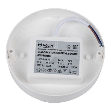 Настенно-потолочный светильник Volpe ULW-Q243 12W/6500К/NL SENSOR IP65 WHITE