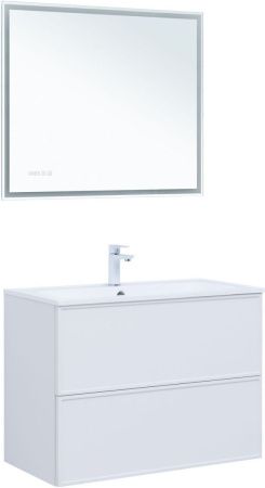 Раковина из искусственного камня Aquanet Арт 00318928 90х50 полувстраиваемая цвет белый 1 отверстие под смеситель