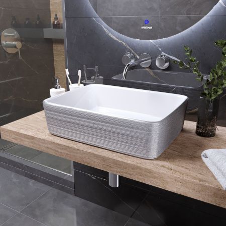 Раковина из сантехнического фаянса Grossman Color GR-3016SW 50х40 накладная цвет белый/серебро без отверстий под смеситель