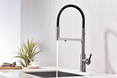 Смеситель для кухни Paulmark TORNADO To213402-GM на мойку серый