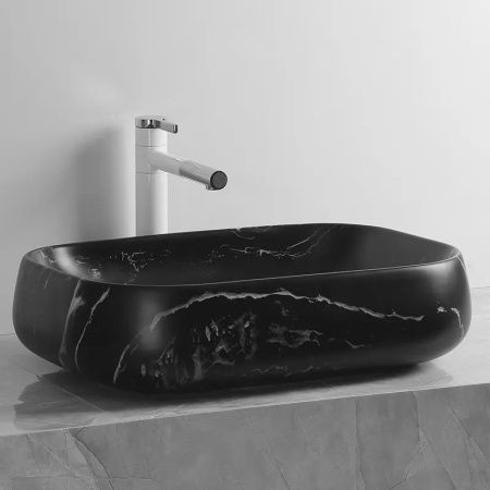 Раковина из сантехнического фарфора Cerutti SPA CR0086 MMB2 60х40 накладная цвет черный без отверстий под смеситель