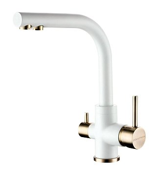 Смеситель для кухни Paulmark ESSEN Es213011-431BR на раковину белый матовый/бронза
