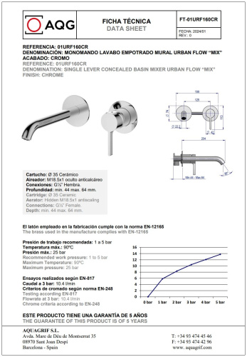 Смеситель AQG Urban Flow 01URF160CR встраиваемый в стену хром - фото 2