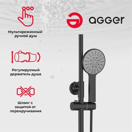 Душевая стойка Agger Thermo A2451244 настенная цвет черный с термостатом
