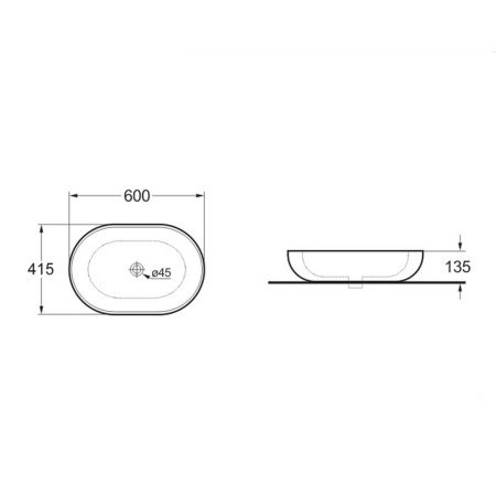 Раковина из сантехнического фарфора Vincea VBS-113MA 60х40 накладная цвет черный без отверстий под смеситель