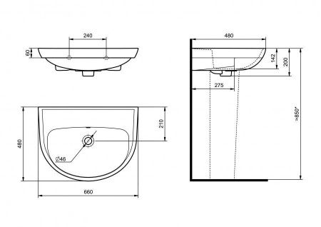 Раковина из сантехнического фарфора Santeri Прайм 131176S0001B0 70х50 подвесная цвет белый