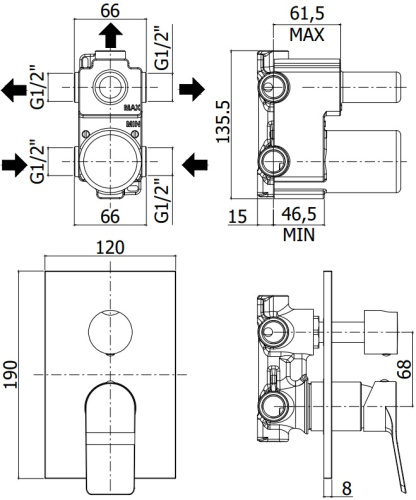 Смеситель для душа Paffoni Tilt TI019CR встраиваемый в стену хром - фото 2