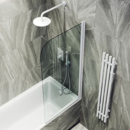 Душевая шторка на ванну Maybah Glass MGV-596-1 40х140 стекло прозрачное профиль белый ориентация универсальная