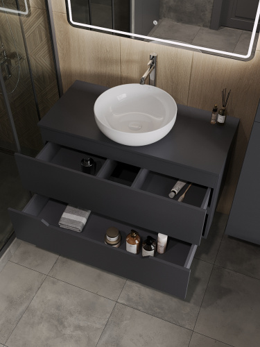 Тумба с раковиной Orange Line Li-100TugMDF+B07-420W 101х46х67 цвет серый - фото 4