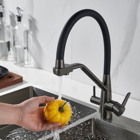 Смеситель для кухни Shevanik S968T на мойку оружейная сталь