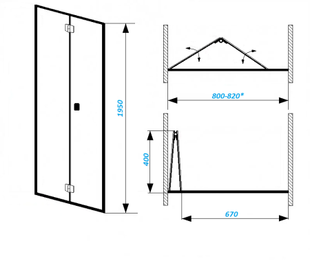 Душевая дверь Cerutti SPA BELLA D81B 80х195 стекло прозрачное профиль черный