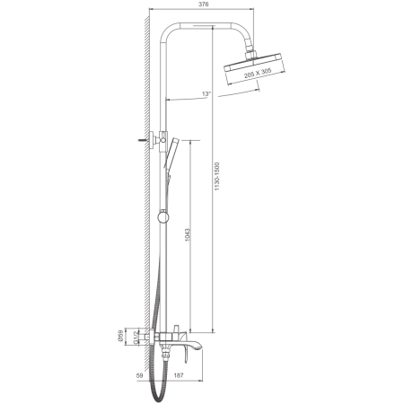 Душевая стойка Belz B507 B24507-5 настенная цвет золото