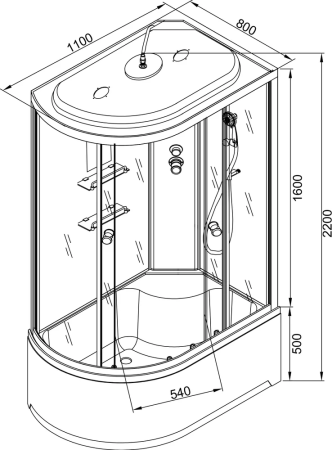 Душевая кабина AvaCan EM4511RLED 110х80 асимметричная с крышей ориентация правая
