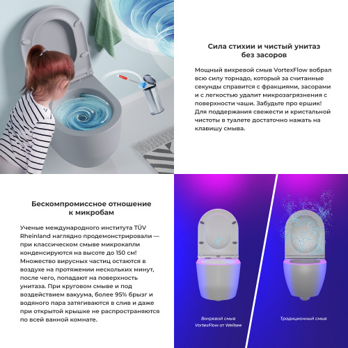 Унитаз подвесной Wellsee Croquis 182614001 серый матовый с сиденьем микролифт безободковый смыв торнадо - фото 4