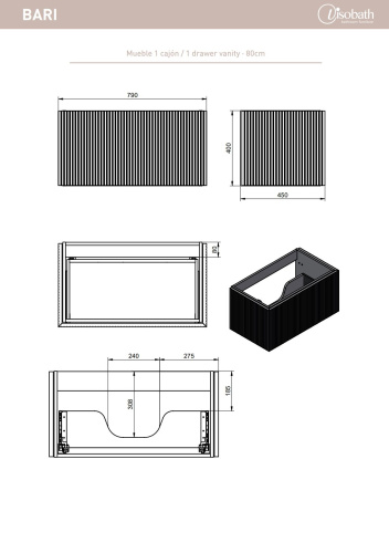 Тумба под раковину Visobath Bari 87249/Navy 80х45х40 подвесная цвет темно-синий - фото 2