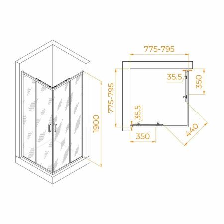 Душевой уголок RGW Passage 02083188-14 80х80 стекло прозрачное профиль черный без поддона